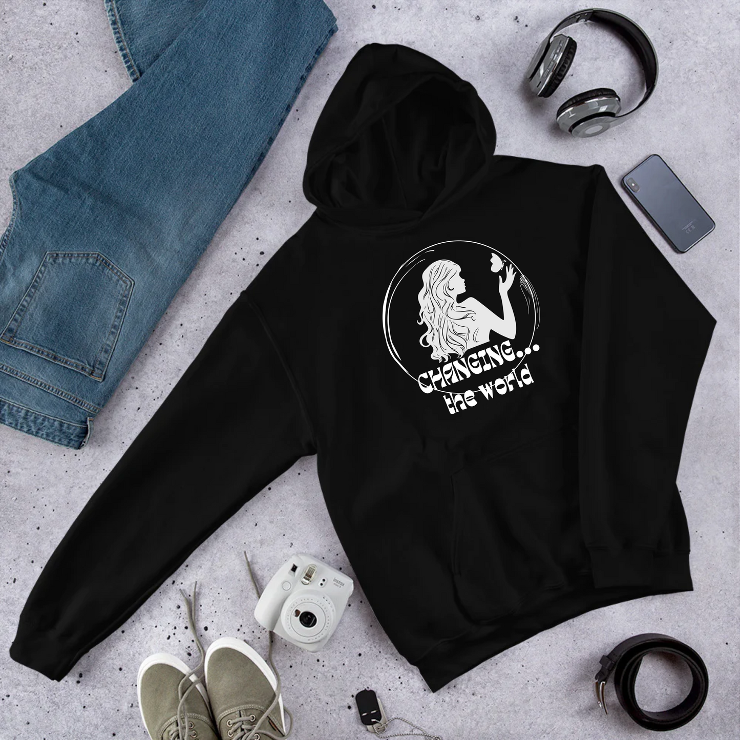 Unisex Hoodie - Changing the World Silhouette Lady with Butterfly